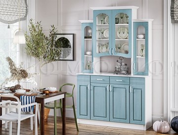 Кухонный шкаф Констанция 4-х створчатый, голубой в Уссурийске