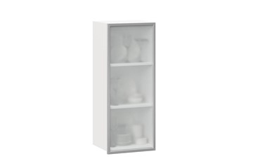 Кухонный шкаф высокий 400 Шервуд, со стеклом правый ЛД 281.422.000.122, белый/серый во Владивостоке