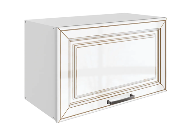 Кухонный шкаф Атланта L600 Н360 (1 дв. гл.) эмаль (белый/белый глянец патина золото) во Владивостоке - изображение