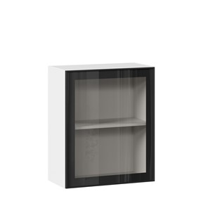 Навесной шкаф со стеклом 600 Индиго ЛД 298.350.000.105, Белый/Чёрный во Владивостоке