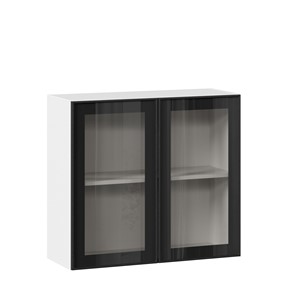 Настенный шкаф со стеклом 800 Индиго ЛД 298.360.000.023, Белый/Чёрный во Владивостоке