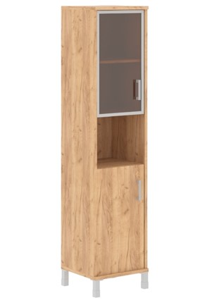 Шкаф Born В 431.9 L левый колонка высокая с малой стеклянной дверью в AL рамке и глухой 475х450х2054 мм, Дуб Бофорд во Владивостоке - изображение