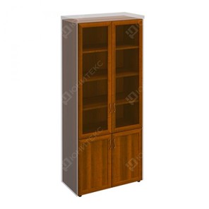Шкаф для документов со стеклянными дверьми в рамке Мастер, темный орех (90х45х208) МТ 379 в Находке