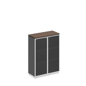 Шкаф для документов средний со стеклянными дверьми в рамке Bravo, дуб гладстоун/антрацит премиум (90х40х124,6) в Находке