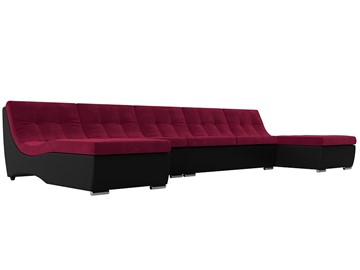 Большой П-образный диван Монреаль, Бордовый\Черный (Микровельвет\Экокожа) в Находке