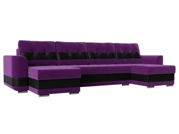 П-образный диван Честер, Фиолетовый/черный (вельвет/экокожа) в Артеме