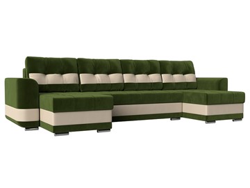 П-образный диван Честер, Зеленый/бежевый (вельвет/экокожа) в Артеме