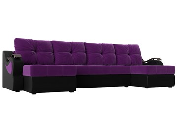 П-образный диван Меркурий П, Фиолетовый/черный (вельвет/экокожа) в Артеме