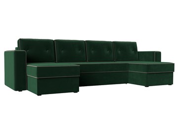 Большой П-образный диван Принстон, Зеленый\Коричневый (Велюр) боннель в Уссурийске