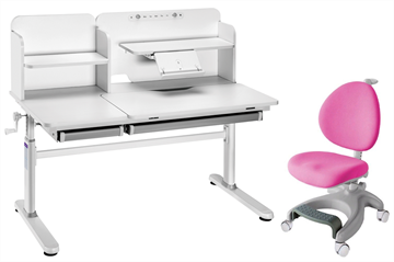 Комплект парта + кресло FauDesk Iris II Grey + Cielo Pink + чехол для кресла в подарок в Артеме