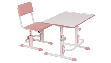 Комплект детской мебели POLINI Kids Растущая парта-трансформер М1 и стул регулируемый L Белый-розовый в Уссурийске