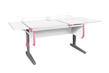 Растущий стол Дэми 1/75-40 (СУТ.25) + Polka_z 1/600 (2 шт.) + Polka_b 1/550 (2 шт.) белый/серый/розовый в Артеме