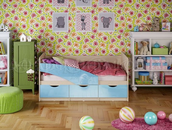 Кровать в детскую Бабочки 800*1600, Голубой глянец во Владивостоке - изображение