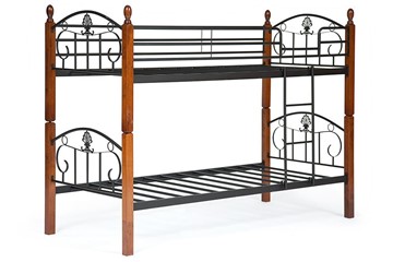Детская кровать BOLERO двухярусная дерево гевея/металл, 90*200 см (bunk bed), красный дуб/черный в Уссурийске - предосмотр 2