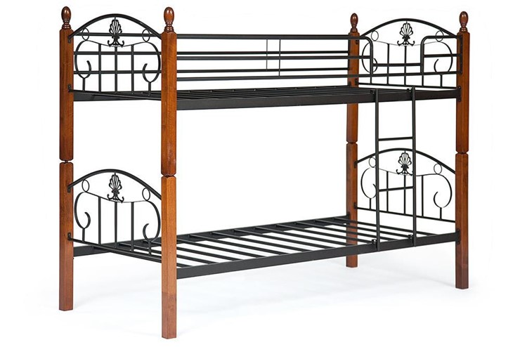 Детская кровать BOLERO двухярусная дерево гевея/металл, 90*200 см (bunk bed), красный дуб/черный в Уссурийске - изображение 2