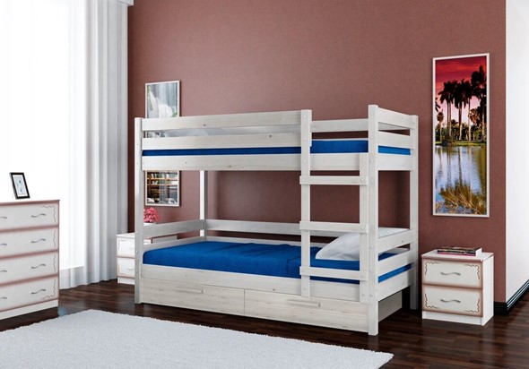 Кроватка Джуниор двухъярусная с ящиками (Белый Античный) в Уссурийске - изображение