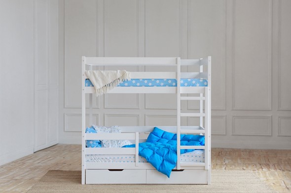 Двухъярусная кровать без крыши с ящиками, цвет белый в Уссурийске - изображение