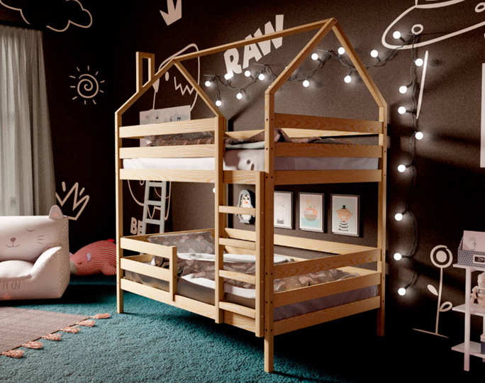 Двухъярусная детская кровать Домик, без покраски в Уссурийске - изображение 1