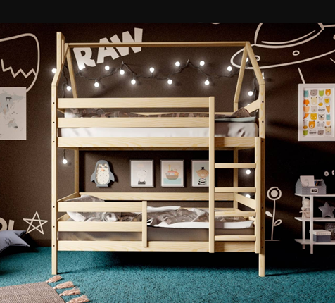 Двухъярусная детская кровать Домик, без покраски в Артеме - изображение