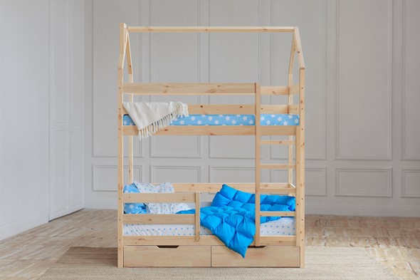 Детская двухъярусная кровать Домик с ящиками, без покраски в Находке - изображение
