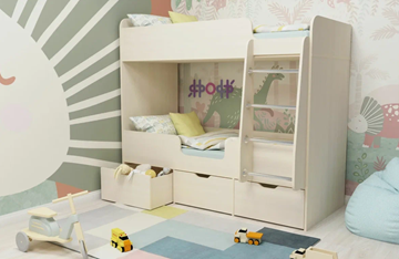 Двухъярусная детская кровать Малыш двойняшка 70х160, корпус Дуб молочный, фасад Дуб молочный в Артеме - предосмотр