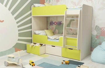Двухэтажная детская кровать Малыш двойняшка 70х160, корпус Дуб молочный, фасад Лайм в Находке