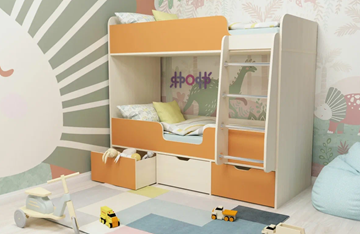 Детская 2-ярусная кровать Малыш двойняшка 70х160, корпус Дуб молочный, фасад Оранжевый в Артеме