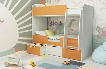 Кровать двухъярусная Малыш двойняшка 70х160, корпус Винтерберг, фасад Оранжевый в Артеме - предосмотр