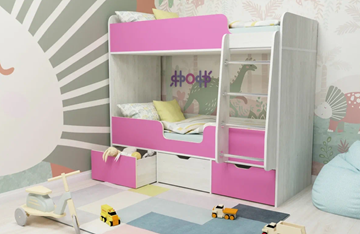Детская 2-этажная кровать Малыш двойняшка 70х160, корпус Винтерберг, фасад Розовый в Артеме - предосмотр