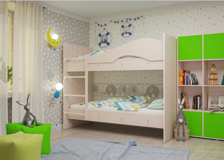 Двухъярусная детская кровать Мая на щитах, цвет Млечный дуб в Уссурийске - изображение 1