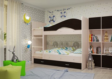 Детская 2-этажная кровать Мая на щитах, корпус Млечный дуб, фасад Венге в Артеме - предосмотр 1