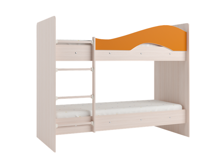 Детская двухэтажная кровать Мая на щитах со шкафом и ящиками, корпус Млечный дуб, фасад Оранжевый во Владивостоке - изображение 2
