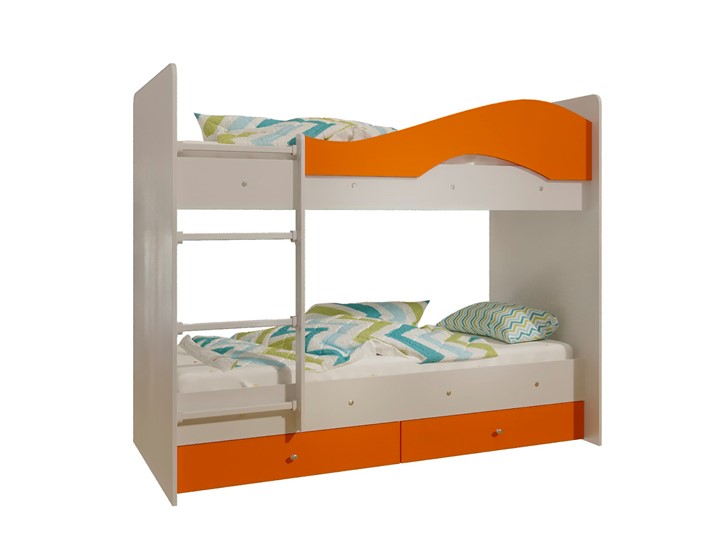 Кровать двухъярусная Мая с 2 ящиками на щитах, корпус Млечный дуб, фасад Оранжевый во Владивостоке - изображение 4