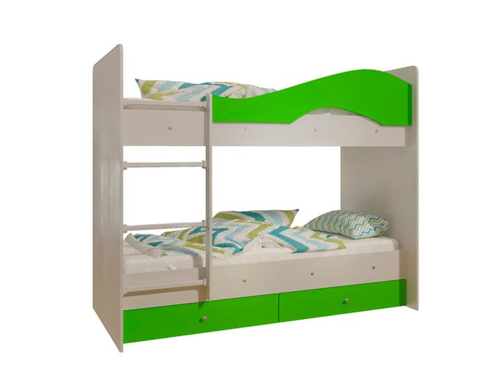 Детская двухъярусная кровать Мая с 2 ящиками на щитах, корпус Млечный дуб, фасад Салатовый в Артеме - изображение 4