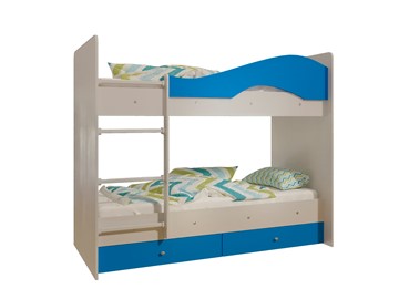 Детская 2-этажная кровать Мая с 2 ящиками на щитах, корпус Млечный дуб, фасад Синий в Артеме - предосмотр 4