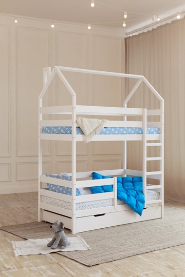 Двухэтажная детская кровать Домик с ящиками, цвет белый в Артеме - изображение 6