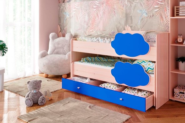 Двухъярусная кровать Соник 1.6 с ящиком, Синий в Уссурийске - изображение