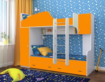 Детская кровать-шкаф Юниор-2, каркас Белое дерево, фасад Оранжевый в Уссурийске
