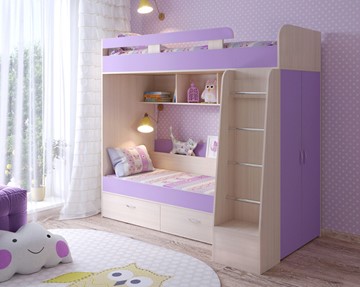 Двухэтажная детская кровать Юниор-6, каркас Дуб молочный, фасад Ирис во Владивостоке - предосмотр 1