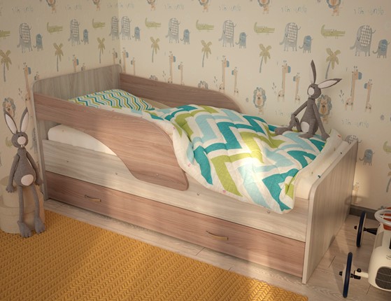 Детская кровать с ящиками Максимка, корпус Шимо светлый, фасад Шимо темный в Находке - изображение