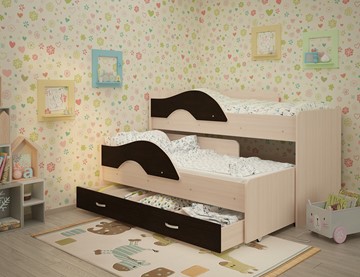 Детская двухъярусная кровать Радуга 1.6 с ящиком, корпус Млечный дуб, фасад Венге во Владивостоке - предосмотр 1