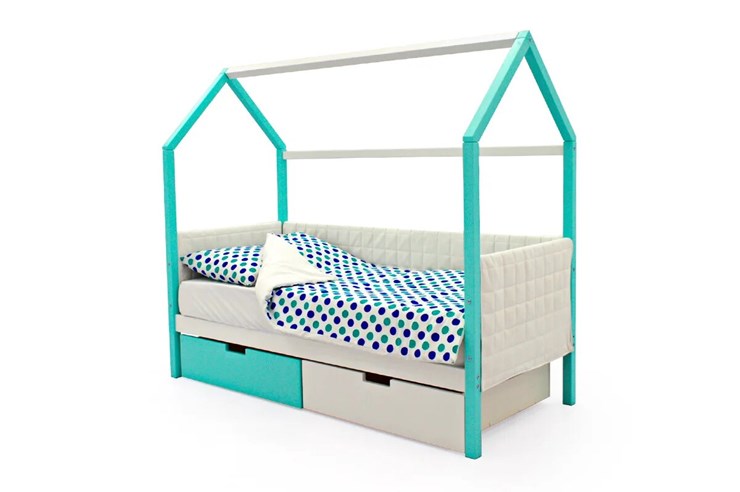 Кровать-домик детская «Svogen мятный-белый» мягкая в Артеме - изображение 3
