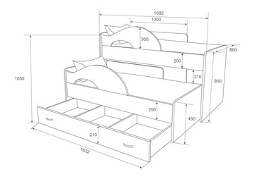 Двухъярусная кровать Радуга 1.6 с ящиком, корпус Млечный дуб, фасад Синий в Артеме - предосмотр 2