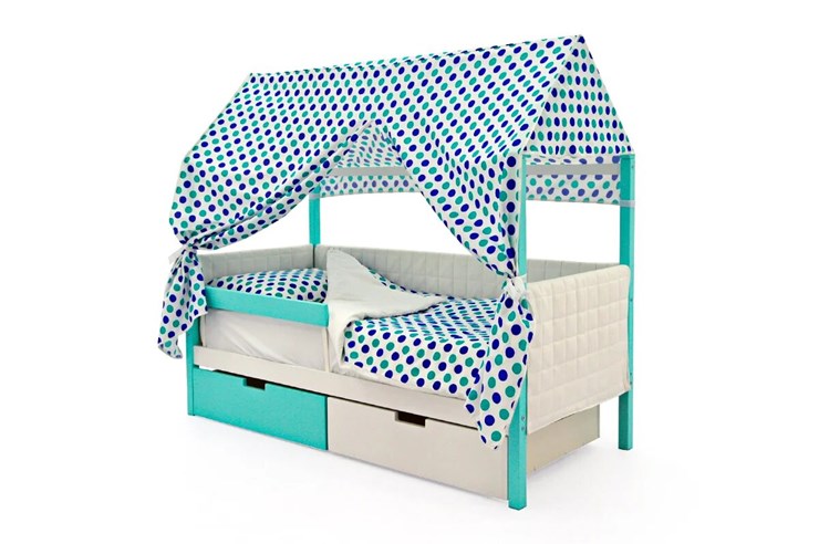 Кровать-домик детская «Svogen мятный-белый» мягкая в Артеме - изображение 1