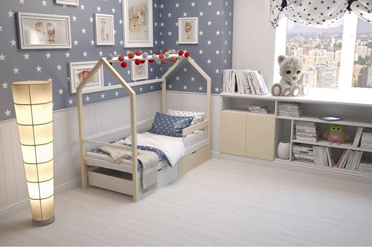Детская кровать-домик Svogen бежево-белый в Находке - изображение 6