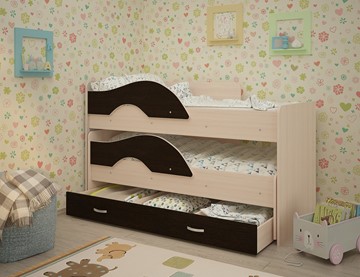 Детская двухъярусная кровать Радуга 1.6 с ящиком, корпус Млечный дуб, фасад Венге во Владивостоке - предосмотр
