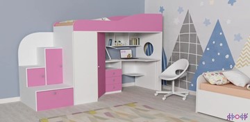 Кровать-чердак детская Кадет-1, корпус Белое дерево, фасад Розовый в Артеме - предосмотр