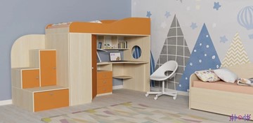 Детская кровать-шкаф Кадет-1, корпус Дуб, фасад Оранжевый в Уссурийске