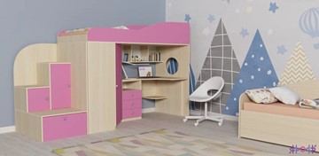 Детская кровать-шкаф Кадет-1, корпус Дуб, фасад Розовый в Уссурийске