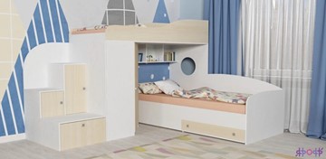 Детская кровать-шкаф Кадет-2, корпус Белое дерево, фасад Дуб в Уссурийске